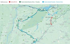 En la provincia de Corrientes, Vialidad Nacional restringe la circulación en la Ruta Nacional N° 14 debido a la crecida del Río Uruguay
