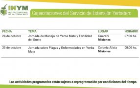 En Misiones: Agenda de Actividades del 24 al 28 de Octubre, para las jornadas de capacitación sobre buenas prácticas y técnicas de cosecha; destinadas a productores y tareferos