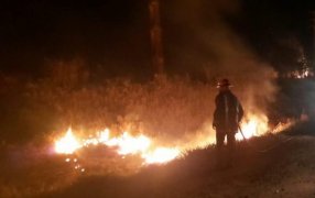 Santa Ana: Incendio de malezas, efectivos policiales y bomberos, quienes trabajaron en conjunto para extinguir las llamas
