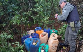 Gendarmes hallaron bidones con gasoil escondidos en el monte, el lugar en donde se encontraban ocultos hizo presumir que iban a ser trasladados al vecino país por un paso no habilitado