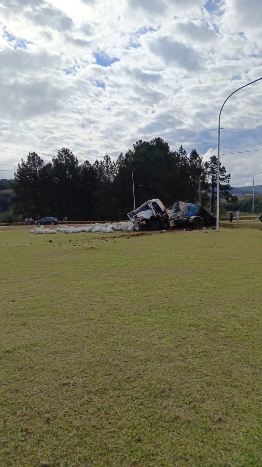 Misiones: Despiste de un camión cargado con yerba mate canchada en el Municipio de Dos de Mayo, el chofer resultó herido